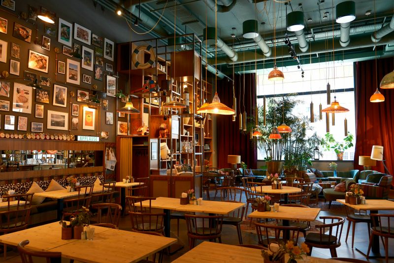 Pizza factory cozy interior dining room with warm lighting